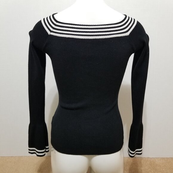 Rivars sweater Large bell sleeve boatneck bell sleeve stripes knit VINTAGE Y2K - Picture 3 of 12